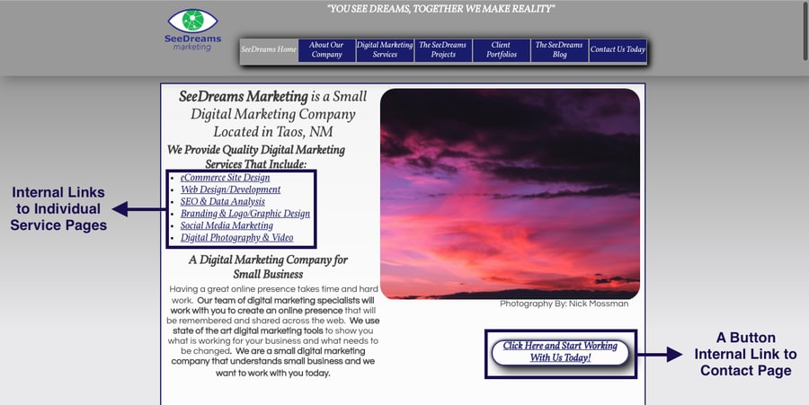 Internal Link Example for What is SEO and How it Works Part 2 Article SeeDreams Marketing Taos, NM