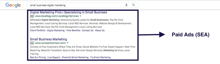 Search Engine Advertising (SEA) Example for What is SEO and How it Works Article SeeDreams Marketing Taos, NM