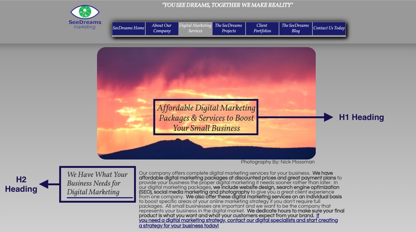 H1 and H2 Examples for What is SEO and How it Works Article SeeDreams Marketing Taos, NM